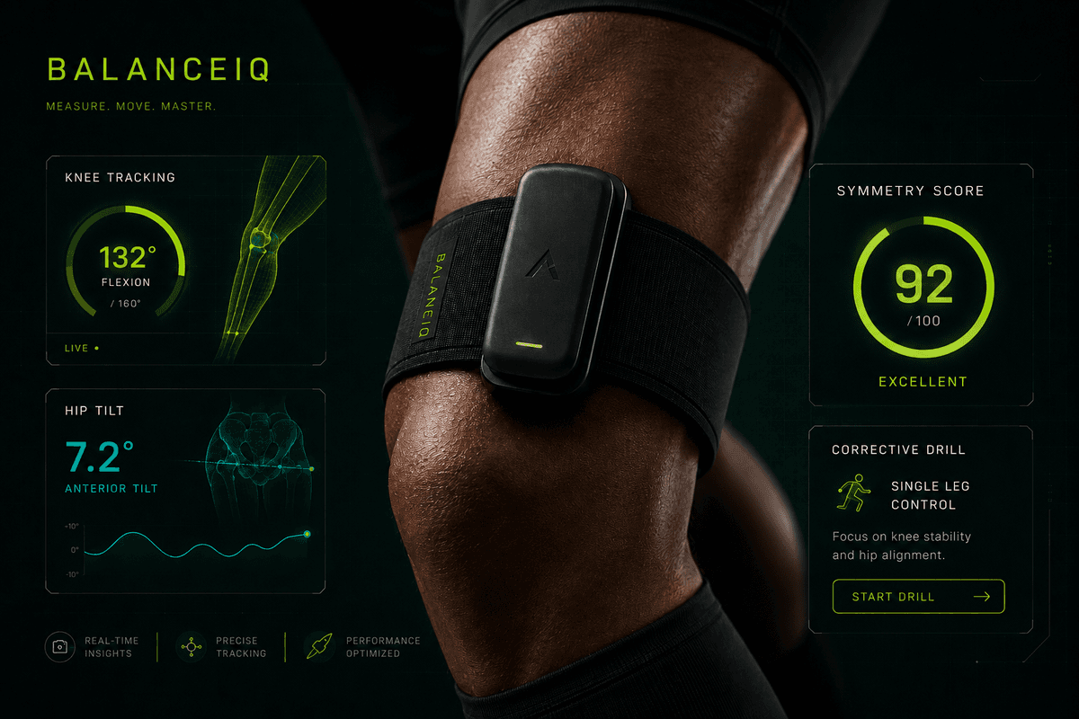 BalanceIQ clip sensor on athlete's knee
